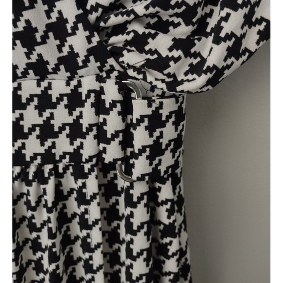 Vince Camuto Black White Blouson Dress Womens 2 Houndstooth Check Faux Belt - Picture 5 of 6